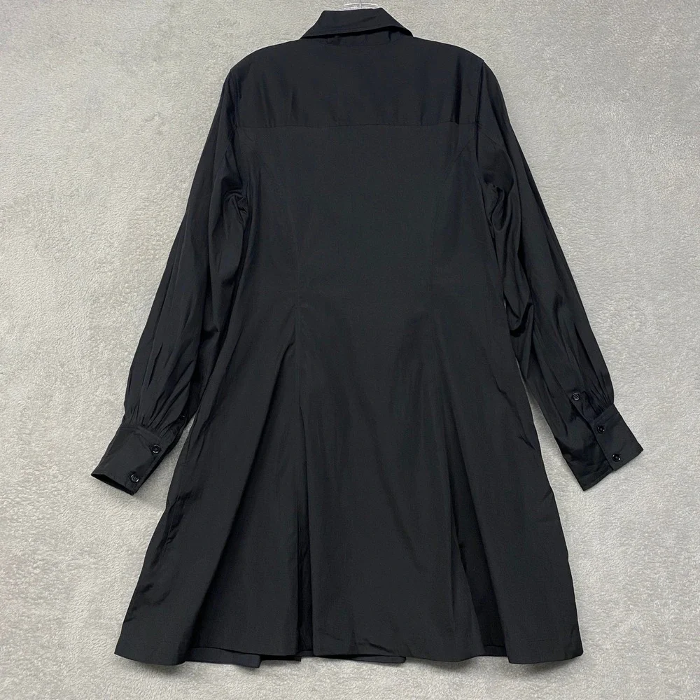 Madewell Dress 8 Black Seamed Long Sleeve Mini Poplin Shirtdress Pockets NV025 - Picture 12 of 13